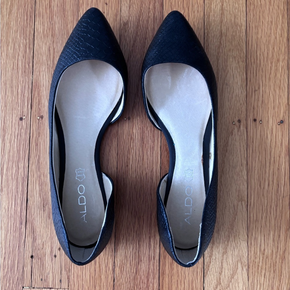 ALDO Black Textured Pointed D'Orsay Flats